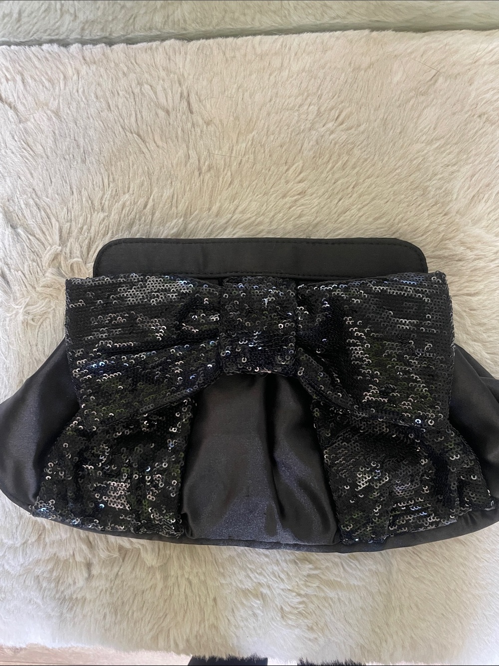 Betsey Johnson Black Sequin Bow Clutch